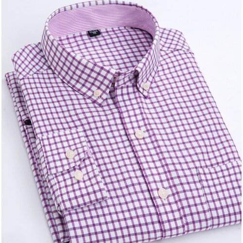 2019 New Business Mens Plaid Shirts Casual Classic Long Sleeve Oxford Dress Shirts Excellent quality Plus Size Male Office Tops