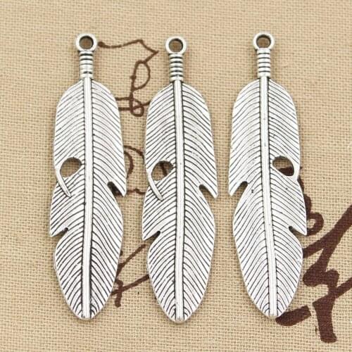 3pcs Charms Feather 59x16mm Antique Tibetan Bronze Silver Color Pendant Findings Accessories DIY Vintage Choker Handmade Jewelry