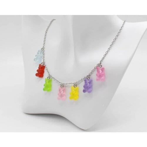 Cute candy color cartoon bear necklace DIY handmade colorful resin bear fresh necklace jewelry