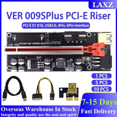VER009 PCIE Riser VER 009S PLUS PCI Express Extension Card PCI Express X16 USB 3.0 cable 6pin 4pin Interface For Mining Adapter