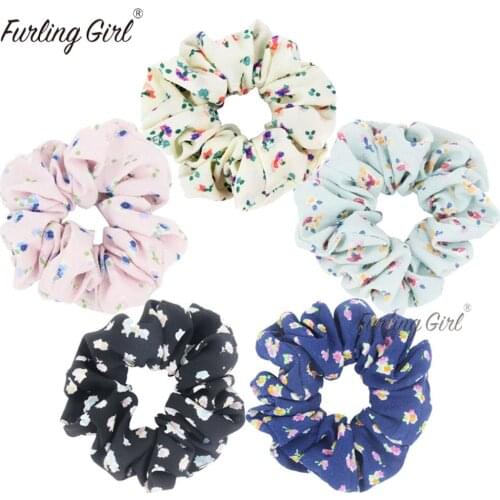 Furling Girl 1PC Rose Floral Chiffon Hair Scrunchies Women Elastic Hair Bands Floral Hair Ponytail Holder Hair Accessories
