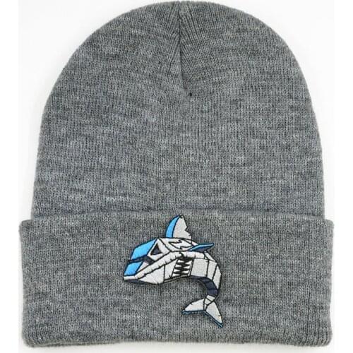 Cartoon robot shark embroidery Thicken knitted hat winter warm hat Skullies cap beanie hat for kid men women 362