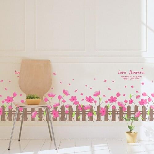 [SHIJUEHEZI] Pink Flowers Wall Stickers DIY Plants Wall Art Decals for Living Room Baby Bedroom Kitchen Home Wedding Decoration