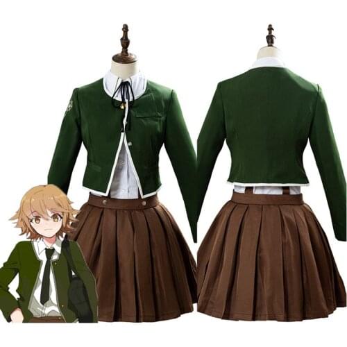 Danganronpa Fujisaki Chihiro Cosplay School Uniform Coat Shirt Dress Outfit Girl Halloween Carnival Shoes Suit