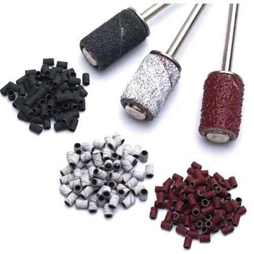 100Ps Sanding Bands Zebra Sand Ring Bit Manicure Pedicure #80 #180 #240 Nail Electric Drill Bits Machine Grinding Remover Cutter