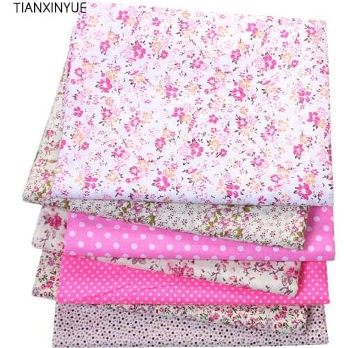 TIANXINYUE 7 pcs/lot Rose color fabric 100% Cotton Fabric for Sewing Patchwork Kids Bags Baby toy DIY dot Fabric