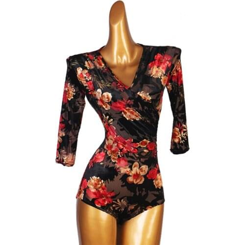 Latin Dance Tops Women V-neck Ballroom Practice Wear Stage Costume Sexy Salsa Clothes Tap Dancewear Modern Dance Outfits JL2652