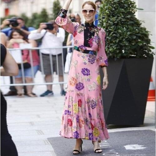 2021 spring summer women new design Prairie Chic dresses flower printed long-sleeve Ruffles women mid-calf XXL dress