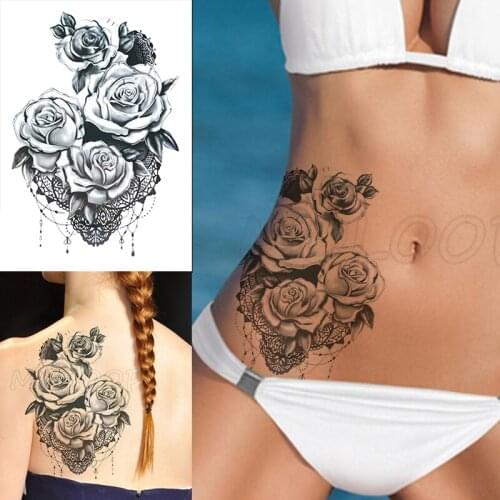 Temporary Tattoo Stickers Romantic Sexy Rose Flowers Fake Tatto Waterproof Tatoo Back Leg Arm Belly Big Size for Women Men Girl