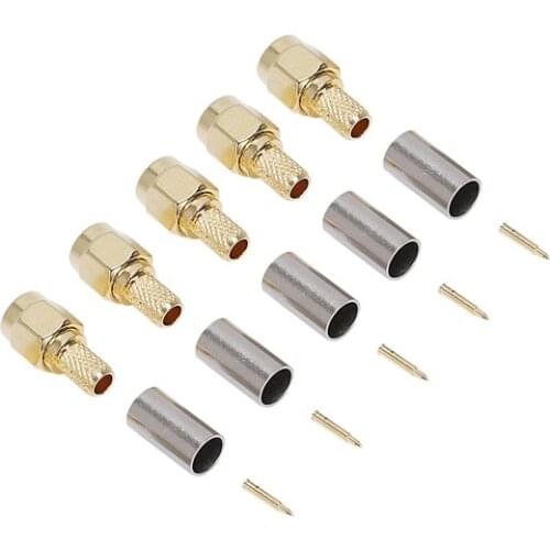 High Quality 5pcs SMA Male Plug RF Coaxial Connector Crimp For RG58 RG142 RG400 LMR195 RG223