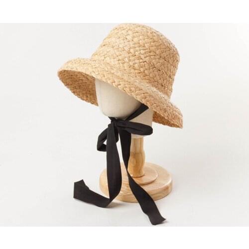 WeMe Hand Made Kids Hat in Raffia Flat Straw Hat Kids Sun Hat For Holiday