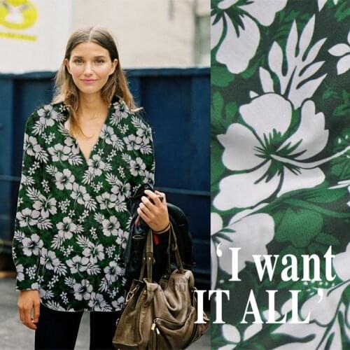 LEO&LIN Large Wide Spring Autumn Polyester Cotton White Flowers Green Cloth Skirt Shirt Dress Cloth Fabric DIY Sewing Tissu