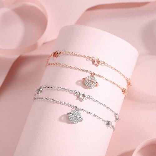 Charm-Bracelets For Women Chain Hollow Star Planet Shiny Zircon Fashion Bracelets Fake Double-Layer Bracelets Glifs