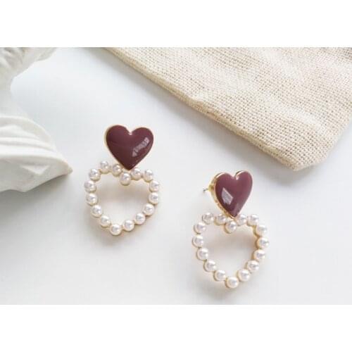 LATS New Heart Shaped Simple Pearl Earrings Cute Dripping Heart Dangle Earrings for Women 2020 Korea Brincos Fashion Jewelry