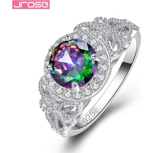 JROSE New Fashion 2019 Classic Round Cut Rainbow Pink Cubic Zircon Rings For Women Silver 925 Jewelry Size 6 7 8 9 Wedding