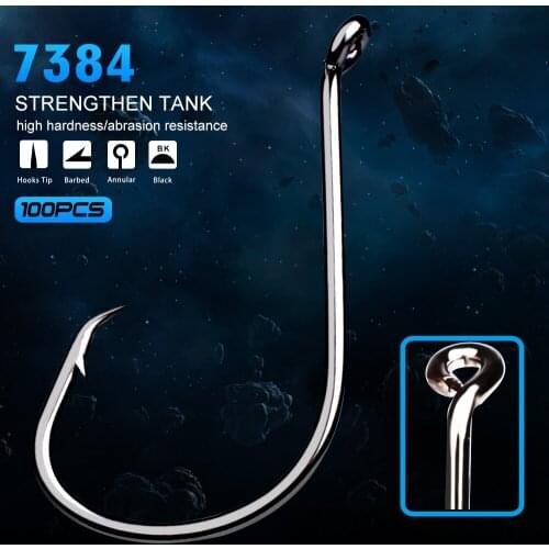 100pcs/lot Fishing Jig Hooks for Baits in Size 1/0-2/0-3/0-4/0-5/0-6/0-7/0-8/0 High Carbon Steel Hooks Black Fishing Hooks