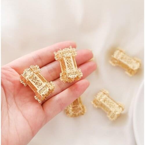 2pcs Brass cast copper Earring Womens pavilion hexagonal pavilion lantern pendant diy ancient style hairpin Hanfu accessories