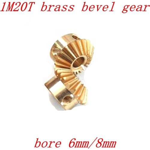 2pcs 1:1 Brass Bevel Gear 1 Modulus 20 Teeth With Inner Hole 6mm 8mm 90 Degree Drive Commutation brass Gears Screw Hole M4