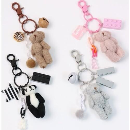 2021 Cute Stuffed Doll Bear DIY Pompom Furry Ball Key Chain Keyring Holder Bag Pendant Keychain Accessories D695