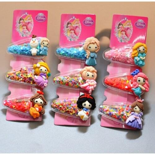 3pcs Disney princess children hair clip Frozen Elsa cartoon Hairpin girl doll Accessory baby jewelry head hoop Minnie hair clip