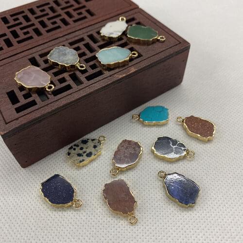 Natural Stone Pendant Semi-circular Mixed Color Tiger Eye Lapis Lazuli Used In Jewelry Making Double Ring Creative Necklace 3pcs
