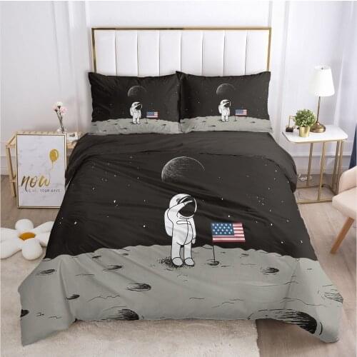 3D Black Bedding Sets Duvet Cover Set Quilt/Comforter/Blanket Cases Pillow case Spaceman Design King Queen Double size Bed Linen