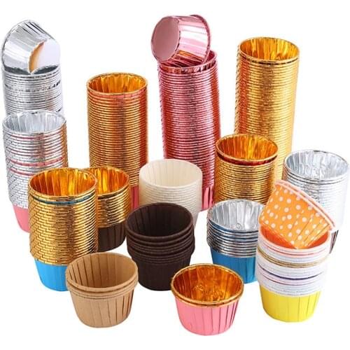50Pcs/Set Muffin Cupcake Cups Gold Cupcak Liner Cake Wrappers Baking Cup Party Supplies Tray Case Pastry Decorating Tools