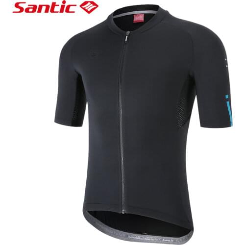 Santic Mens Cycling Bike Jersey Full Zipper Short Sleeve with 3 Rear Pockets Moisture Wicking Breathable Quick Dry Biking Shirt