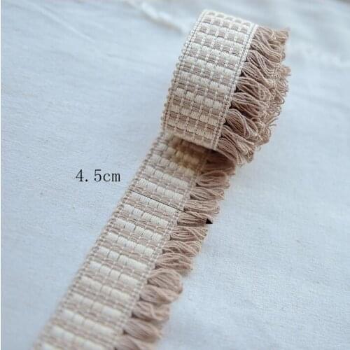 Hot Sale 2 Meters High Quality Beige with Brown Cotton Fringe Lace Ribbon Tassel Lace Trim 4.5cm Width