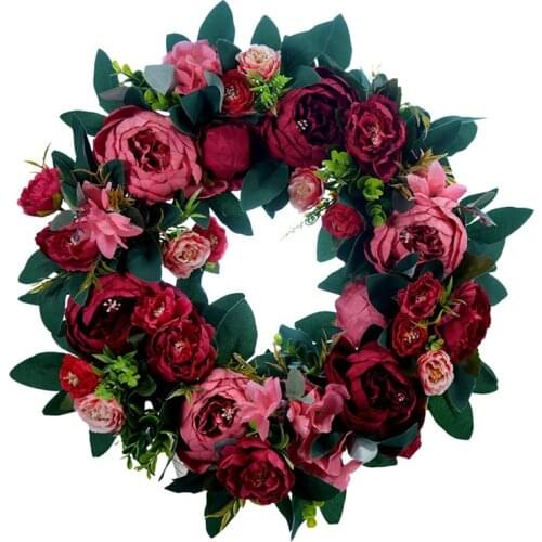 Artificial Peony Flower Wreath for Front Door Farmhouse Welcome Door Wall Window Wedding Birthday Party Home Decor