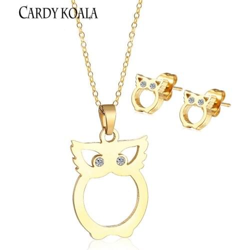 316L stainless steel woman necklace earring set personalized owl design vacuum gold-plated jewelry set