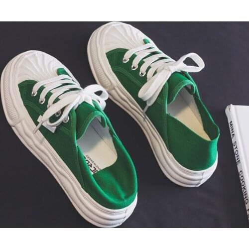 Summer 2021 New Dissolving Shoes Versatile Green Thin Breathable Canvas Shoes for Women All Match Fashion Sneakers Girls 35-40