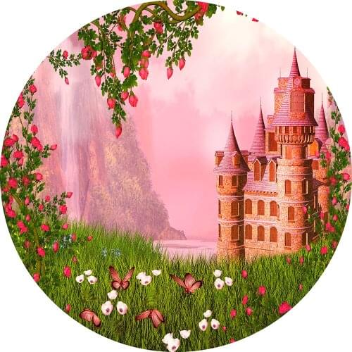 Round circle background princess castal Backdrop pink flower baby shower birthday Party table Covers decoration YY-519