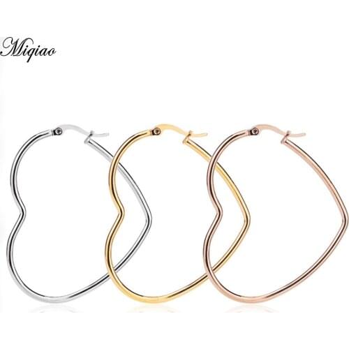 Miqiao Fashion Titanium Steel Round Earrings Heart-shaped Big European and American Exaggerated Coil Earrings