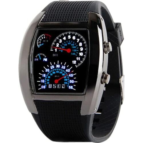 Fashion Aviation Style Turbo clock Dial Flash LED Watch Men Best Gift Car Meter Digital Mens Watches hour clock dropshipping #2