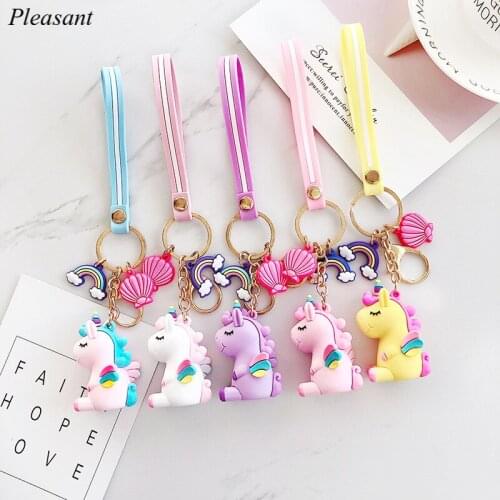 Cartoon Colorful Unicorn Keychain Cute Car Key Ring Pendant Female Bag Jewelry Small Gift Jewelry