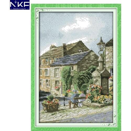 NKF Leisure Steet Stamped Cross Stitch Pattern DIY Kits Needlework Embroidery Set Chinese Cross Stitch for Home Decor