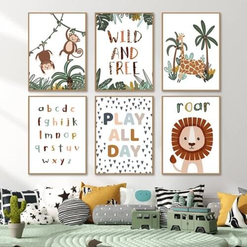 ABC Animal Nursery Wall Art Lion Giraffe Monkey Canvas Painting Nordic Posters And Prints Wall Pictures Kids Baby Room Decor