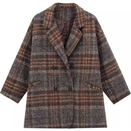 LDKVGSU New Winter Korean Overcoat Women Vintage Woolen Loose Coats Female Double Breasted Turn-down Collar Overcoat s963