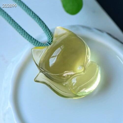 Genuine Natural Yellow Citrine Quartz Fox Carved Pendant 38*32.5*18.5mm Women Jewelry Clear Citrine Beads Necklace AAAAA