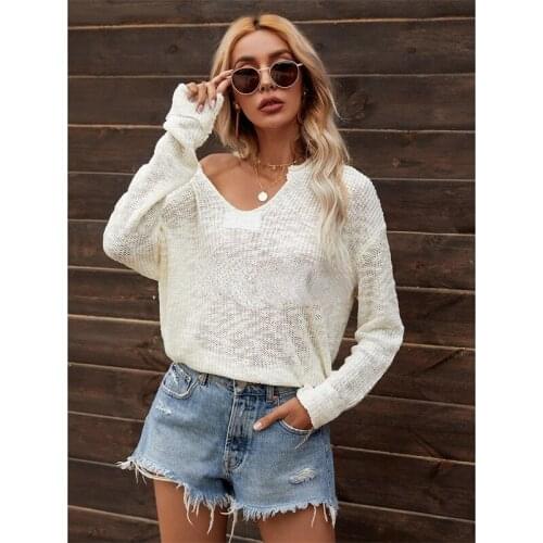 Casual Comfortable Ladies Knitted Sweater Pullover Autumn 2021 Long Sleeve V-neck Gentlewomen Solid Color Loose Women Pullovers
