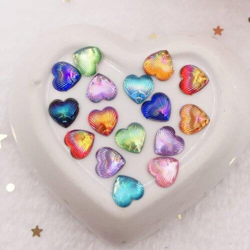 100pcs mix AB resin shiny 8mm mini shell heart gem Flatback rhinestone applique DIY Wedding scrapbook ornament craft SF608