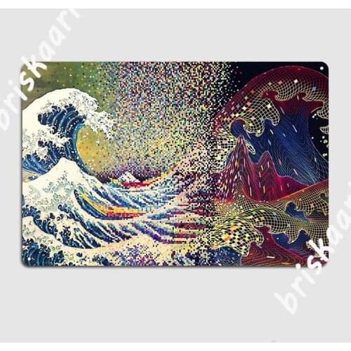 Vaporwave Retro Version Of The Great Wave Of Kanagawa Metal Plaque Poster Painting Décor pub Garage Printing Tin sign Poster