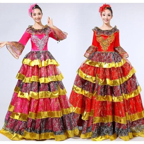 Flamenco Dance Dress Ladies Spain Dresses Women Gypsy Spanish Bullfighter Costume Ballroom Dancing Performance Wear DN3595