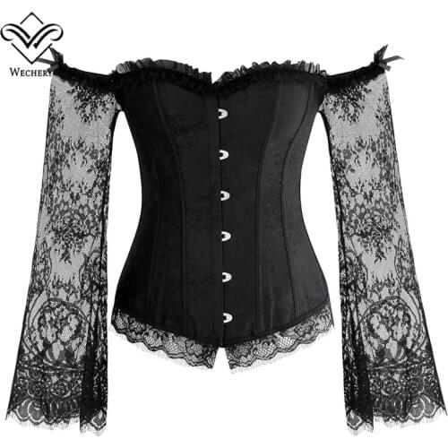 Wechery Steampunk Vintage Corset Gothic Corsets and Bustiers Lace up Long sleeves Off Shoulder Sexy korset Corsage Corcepet Tops