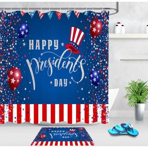 America Presidents Day Polyester Fabric Shower Curtain Festival Balloon Hat Stars Bath Curtains Decor for Home Bathroom Screens