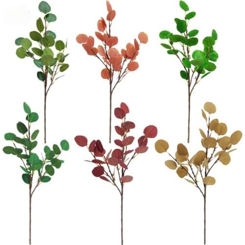 Green Plastic Fake Eucalyptus Stem Faux Artificial Plants for Home Decor Plantas Artificiales Wending Party Garden Decoration
