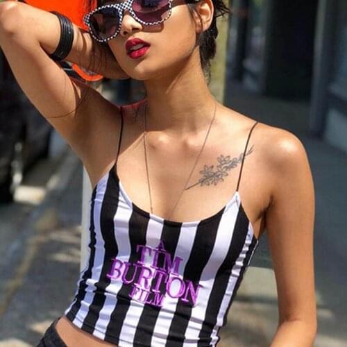 Fashion Women Summer Striped Tank Tops U-neck Letter Printed Sleeveless Backless Short Camis Tops Casual Slim Women Vest