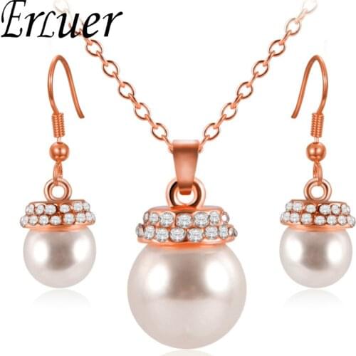 ARUEL Imitate Pearl Drop Earrings Necklace Jewelry Sets For Women Trendy Rose gold/Silver Plated Crystal Wedding Jewelry Gifts