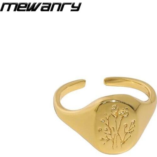 MEWANRY 925 Sterling Silver Wide Rings for Women New Trendy Elegant Charming Vintage Simple Rose Flower Pattern Party Jewelry